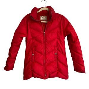 Vintage Quiksilver Red Puffer Down Full Zip Winter Ski Sports Coat Size Medium